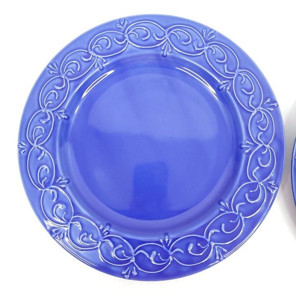 Le Poet-Laval France Blue Dinnerware Lot of 2 Dinner Plates Raised Design Cobalt - Picture 3 of 12